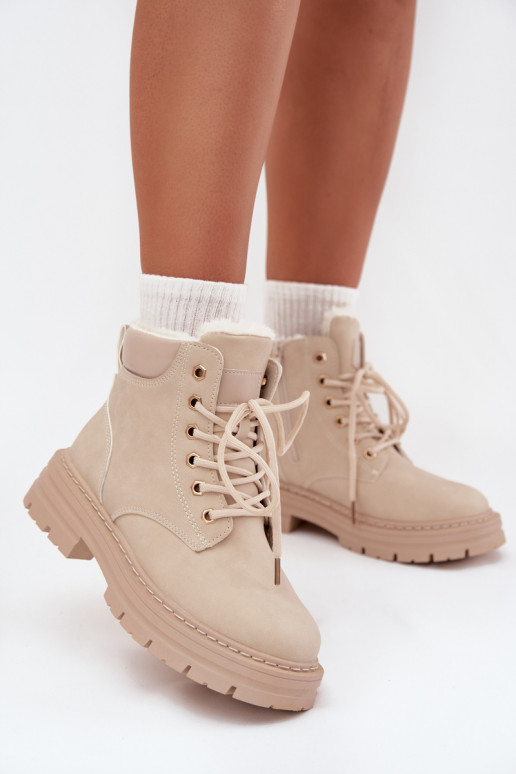 batai  pašiltinti su kailiuku viduje  dramblio kaulo spalvos Tharika