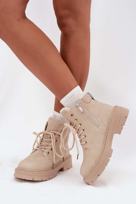 batai  pašiltinti su kailiuku viduje  dramblio kaulo spalvos Tharika