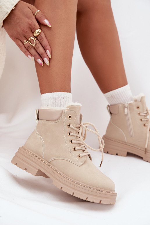 batai  pašiltinti su kailiuku viduje  dramblio kaulo spalvos Tharika