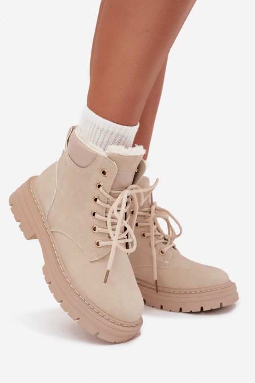 batai  pašiltinti su kailiuku viduje  dramblio kaulo spalvos Tharika