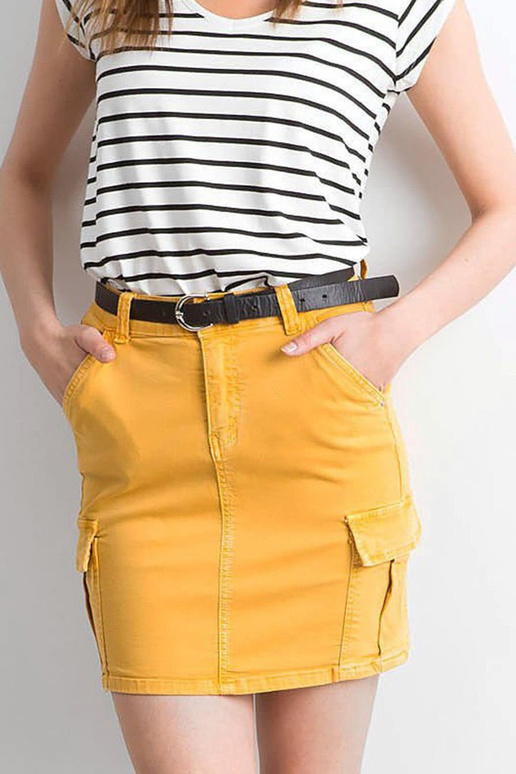 Geltonas džinsinis sijonas su kišenėmis