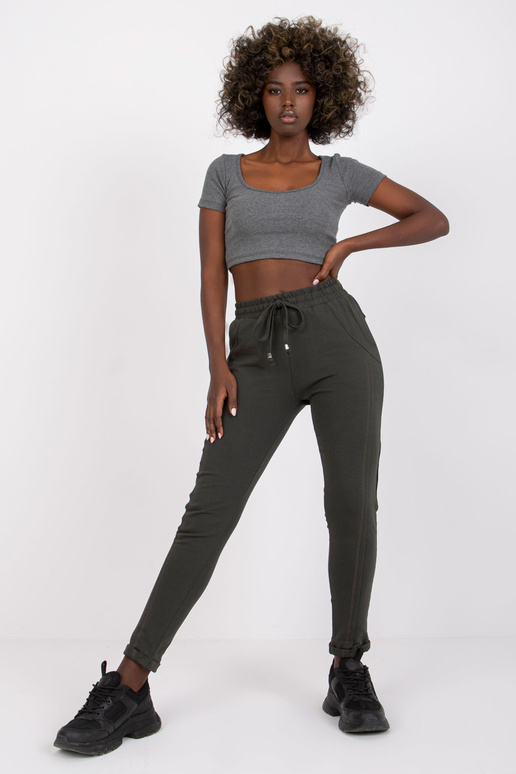 Tamsios chaki spalvos kelnės