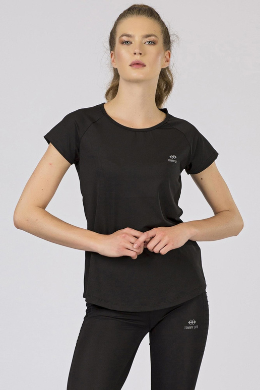 TOMMY LIFE juodi moteriški marškinėliai