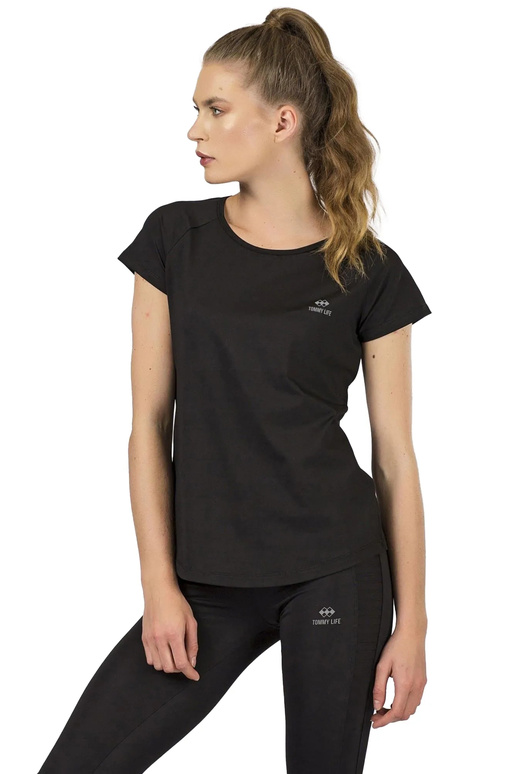 TOMMY LIFE juodi moteriški marškinėliai