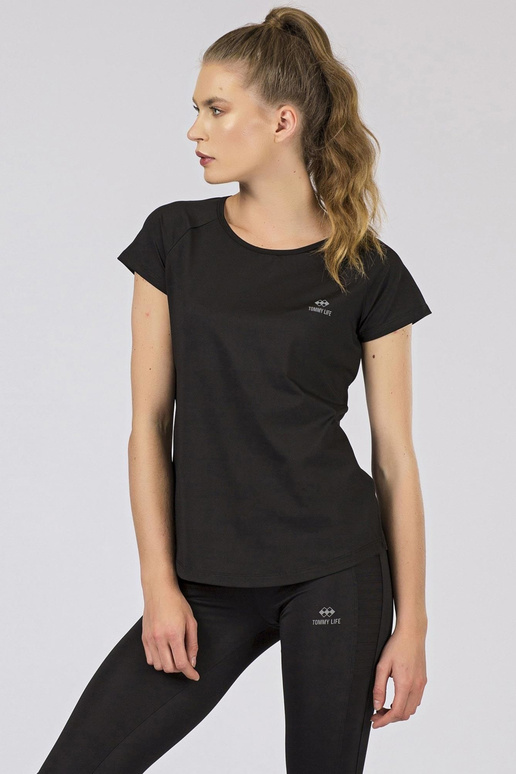 TOMMY LIFE juodi moteriški marškinėliai