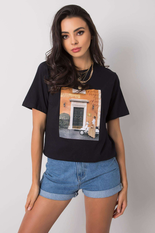 Juodi marškinėliai su Gloria raštu Juodi marškinėliai su Gloria raštu