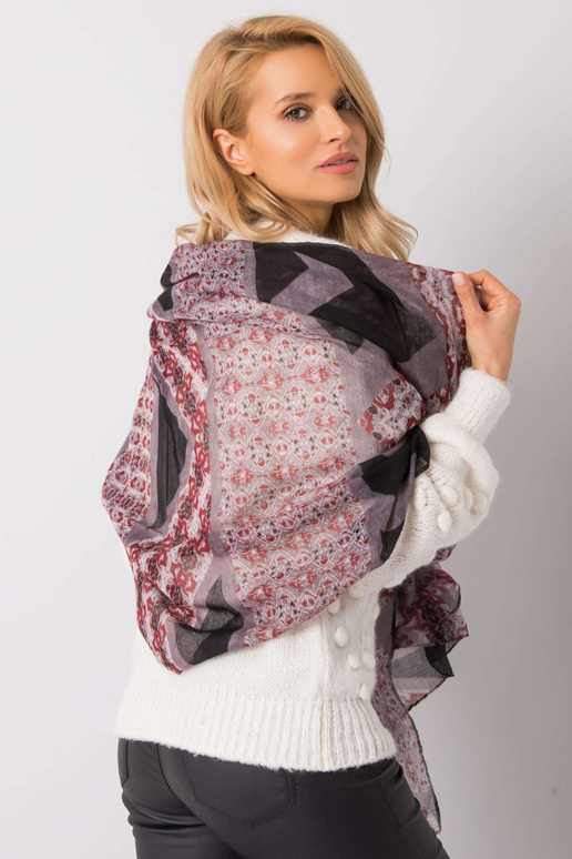 Pilkos-bordo spalvos šalikas su raštais