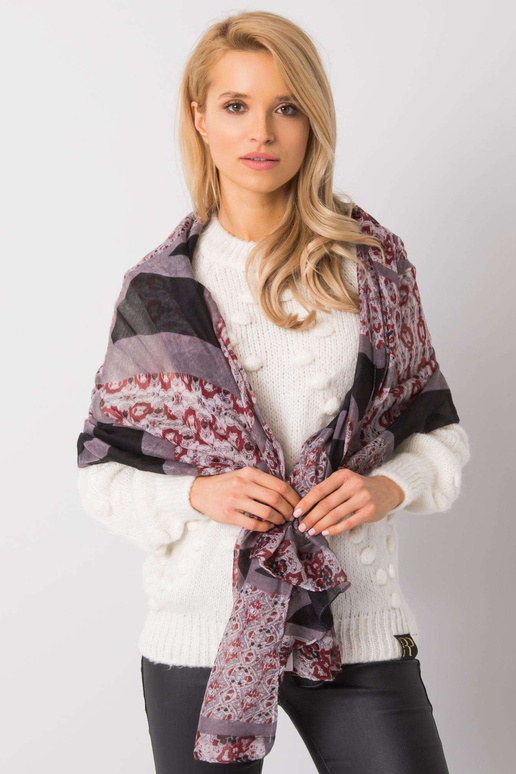 Pilkos-bordo spalvos šalikas su raštais