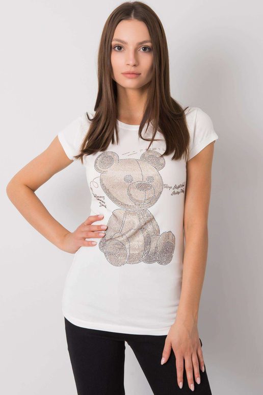 Ecru marškinėliai su Misha aplikacijomis Ecru marškinėliai su Misha aplikacijomis