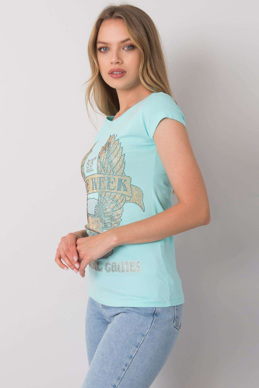 Šviesiai mėlyni marškinėliai su Haley...