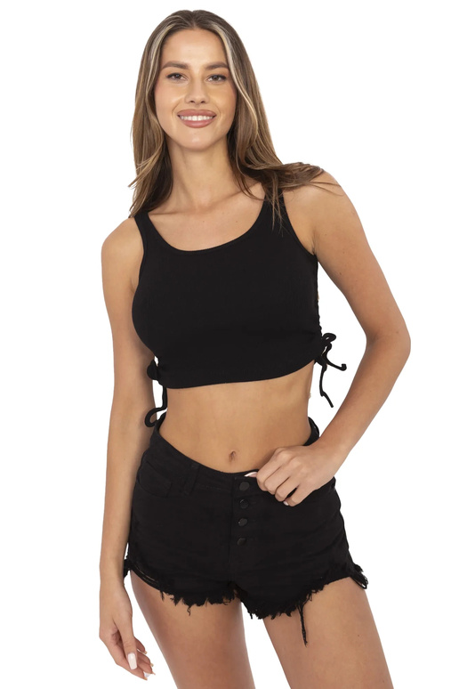 Juodas crop top su raišteliais Loretta RUE PARIS