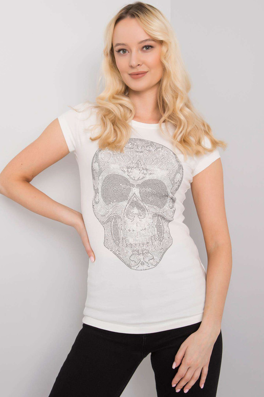 Ecru marškinėliai su kaukolės aplikacija Ecru marškinėliai su kaukolės aplikacija