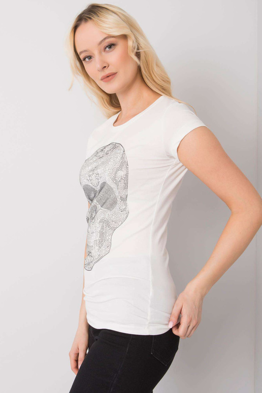 Ecru marškinėliai su kaukolės aplikacija Ecru marškinėliai su kaukolės aplikacija