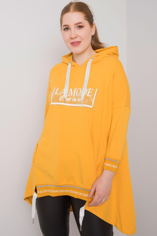 Tamsiai geltonas gobtuvas su balta...