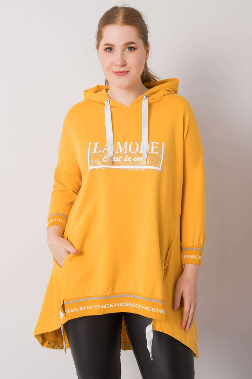 Tamsiai geltonas gobtuvas su balta...