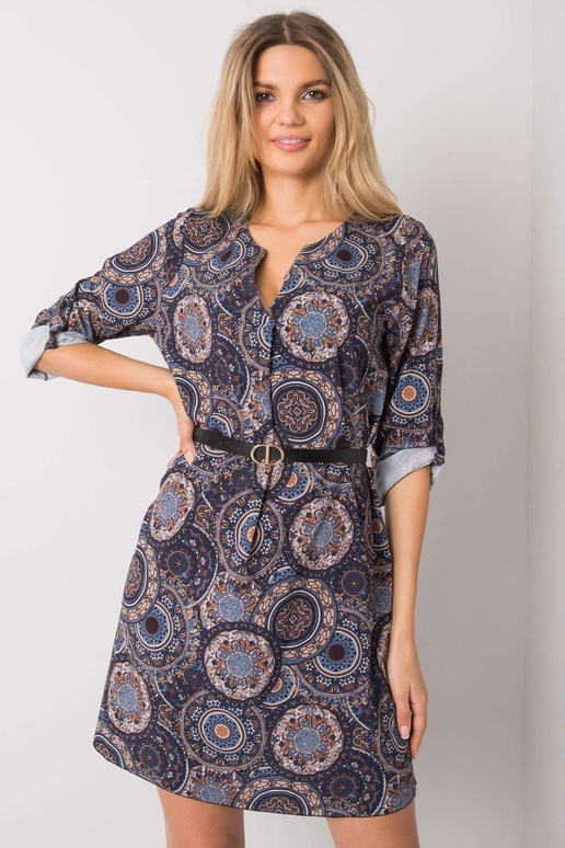 Tamsiai mėlyna suknelė su Kaipo raštais