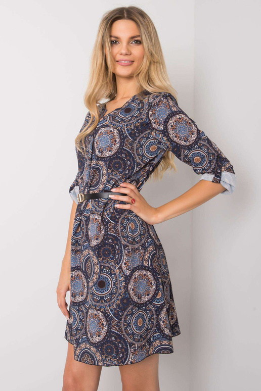 Tamsiai mėlyna suknelė su Kaipo raštais