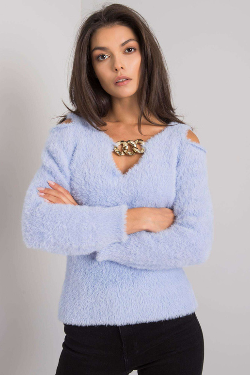 Šviesiai mėlynas megztinis su...