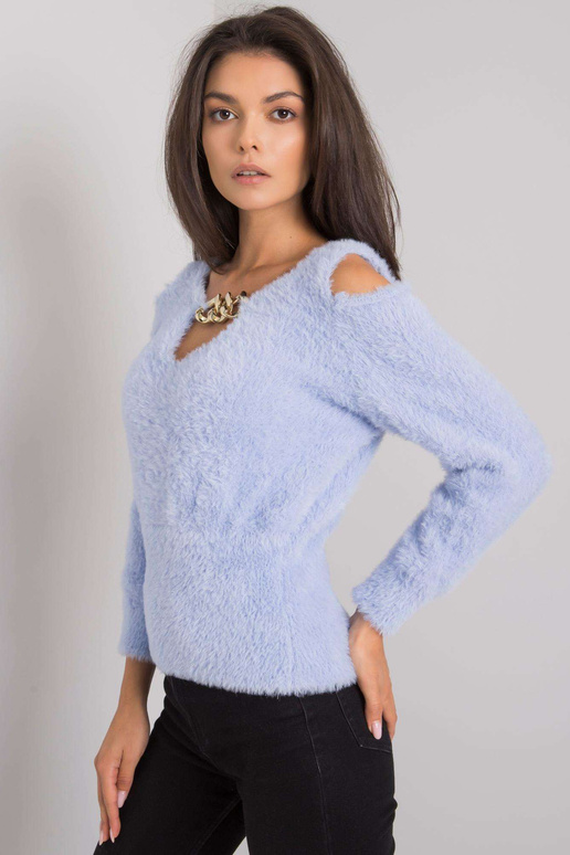 Šviesiai mėlynas megztinis su...