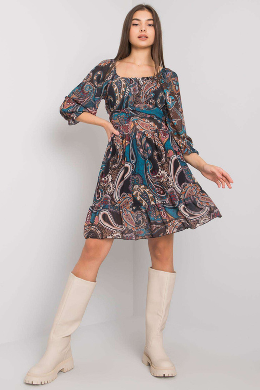 Tamsiai mėlyna suknelė su raštais...