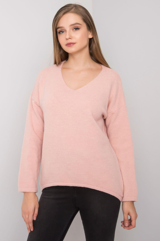 Blyškiai rožinis megztinis su V...