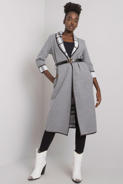 Pilkas melanžinis paltas su diržu Annis