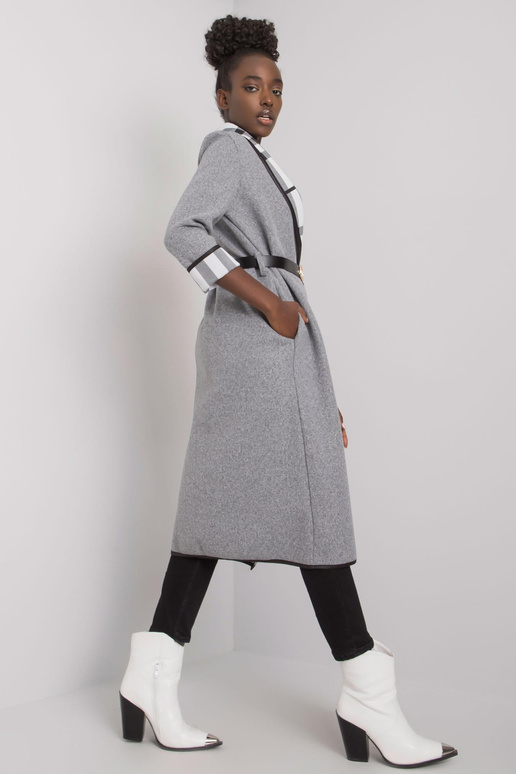 Pilkas melanžinis paltas su diržu Annis