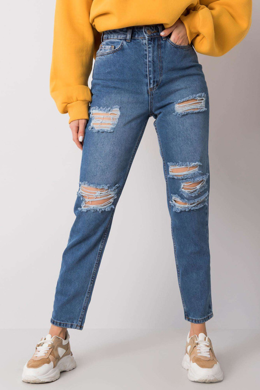 Mėlyni mom fit džinsai su skylutėmis...