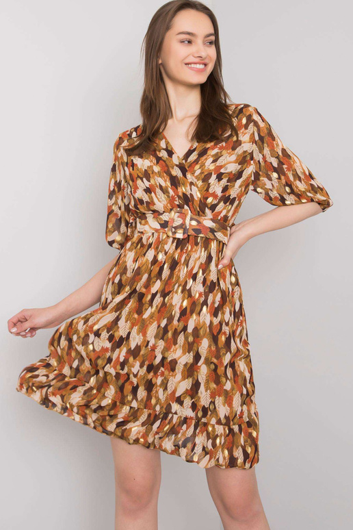 Ruda raštuota suknelė su Sassari diržu Ruda raštuota suknelė su Sassari diržu