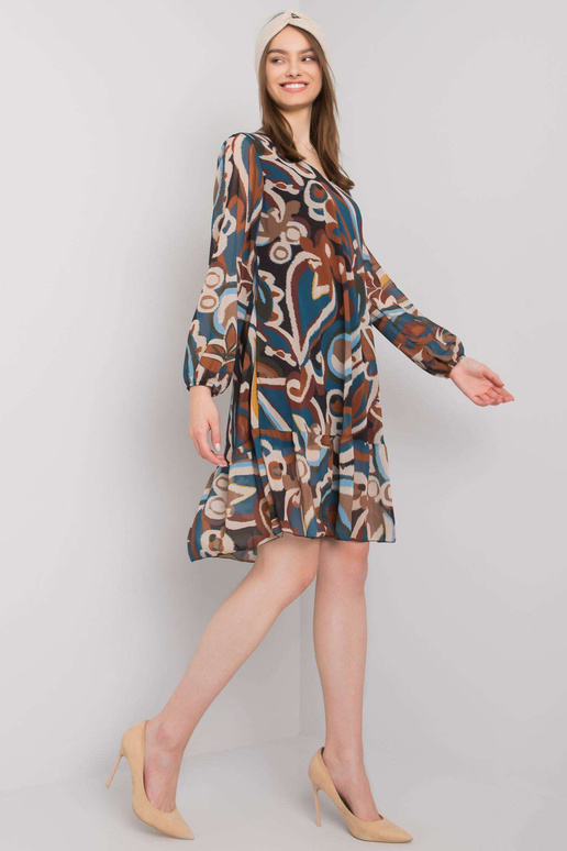 Mėlyna ir ruda suknelė su raukiniais...