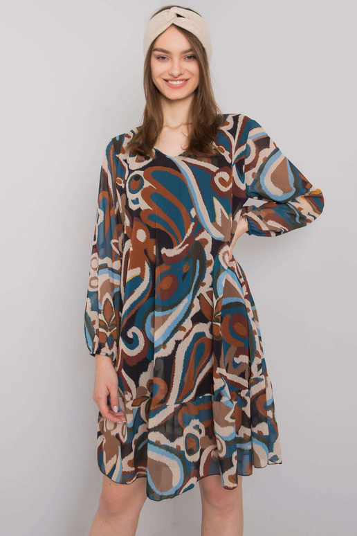 Mėlyna ir ruda suknelė su raukiniais...