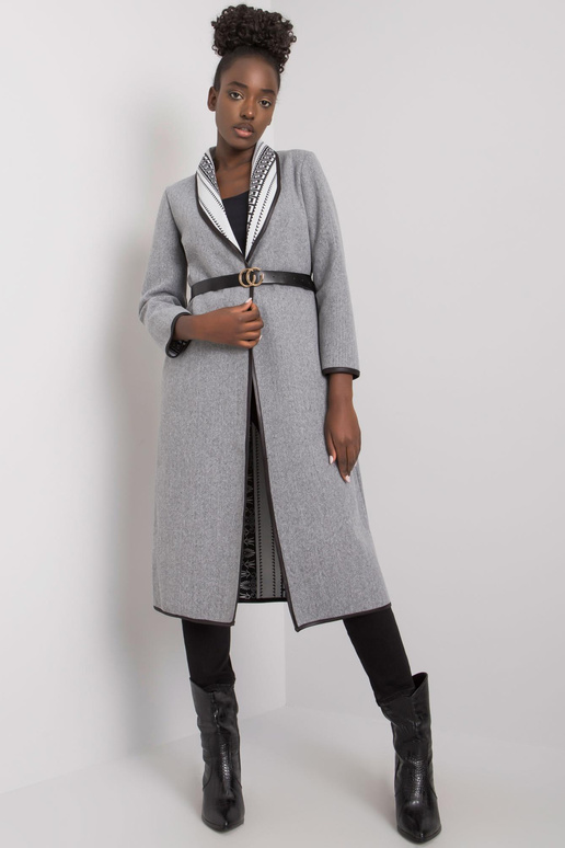 Pilkas melanžinis paltas su Kathy diržu Pilkas melanžinis paltas su Kathy diržu