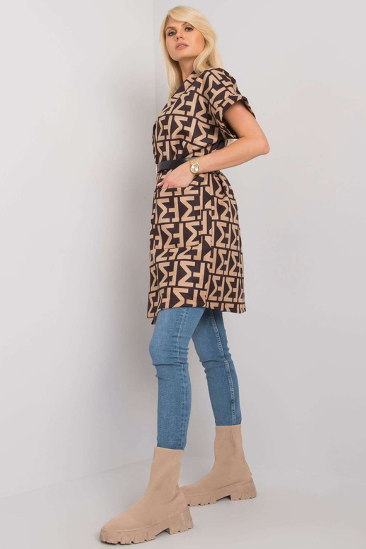 Smėlio ir juodo rašto paltas su diržu...