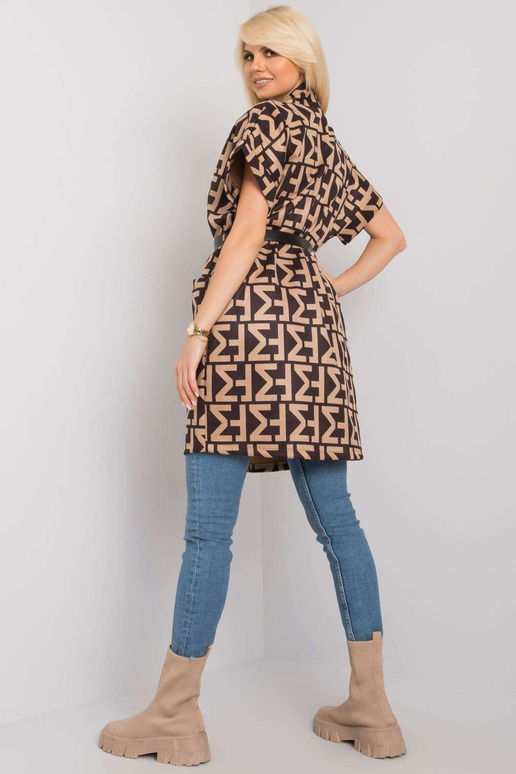 Smėlio ir juodo rašto paltas su diržu...