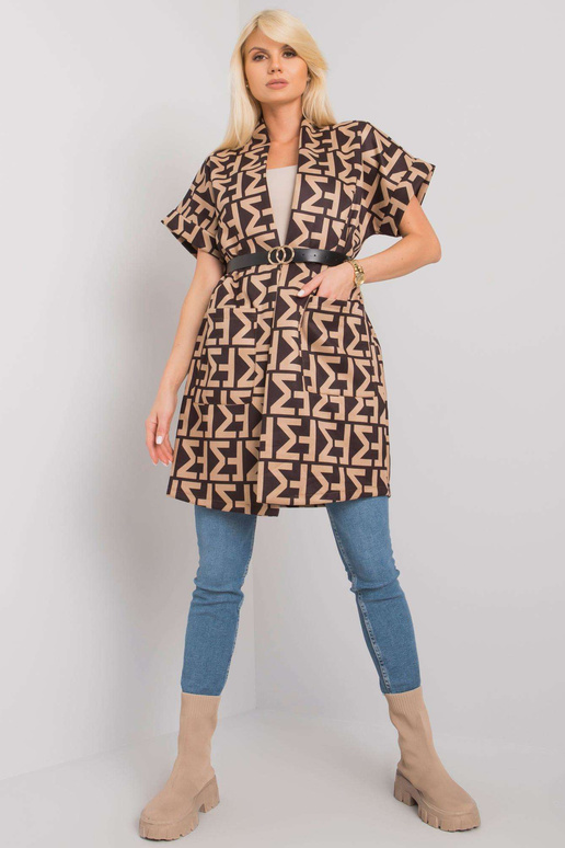 Smėlio ir juodo rašto paltas su diržu...