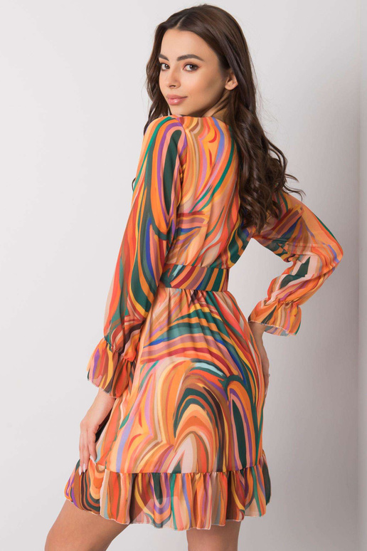 Oranžinio rašto suknelė su Kerley diržu Oranžinio rašto suknelė su Kerley diržu