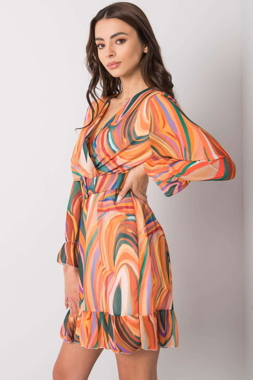 Oranžinio rašto suknelė su Kerley diržu Oranžinio rašto suknelė su Kerley diržu