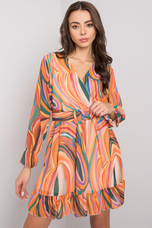 Oranžinio rašto suknelė su Kerley diržu Oranžinio rašto suknelė su Kerley diržu