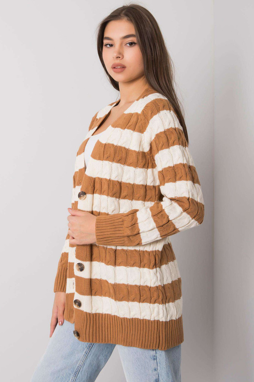 Camel Cream Lamia Striped Kardiganas Camel Cream Lamia Striped Kardiganas