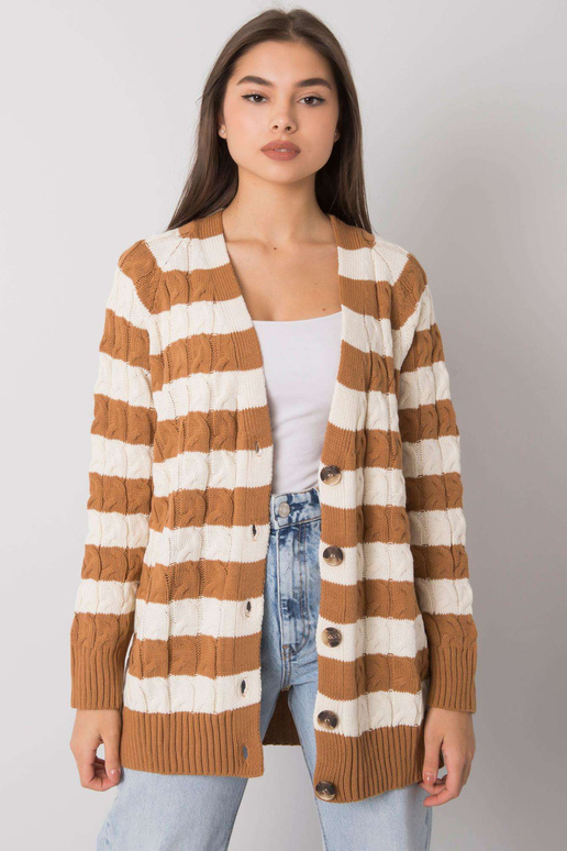 Camel Cream Lamia Striped Kardiganas Camel Cream Lamia Striped Kardiganas