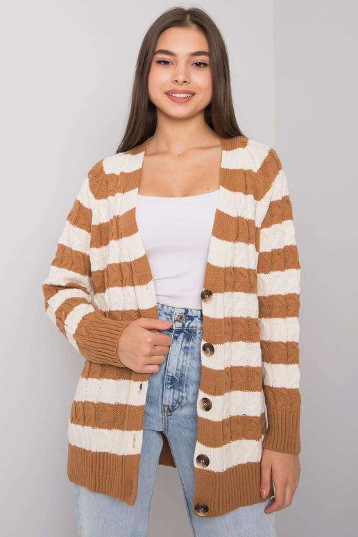 Camel Cream Lamia Striped Kardiganas Camel Cream Lamia Striped Kardiganas