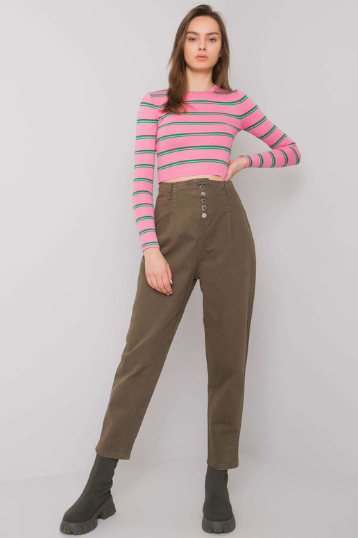 Khaki spalvos džinsinės kelnės aukštu...