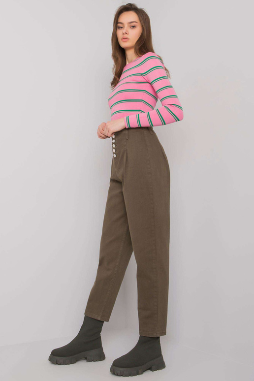 Khaki spalvos džinsinės kelnės aukštu...