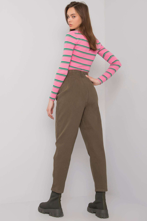 Khaki spalvos džinsinės kelnės aukštu...