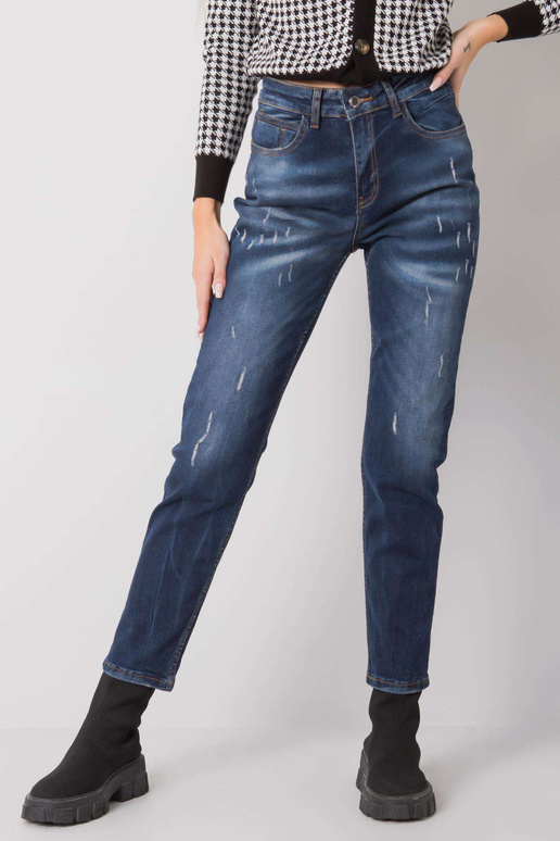 Tamsiai mėlyni tiesūs džinsai su...