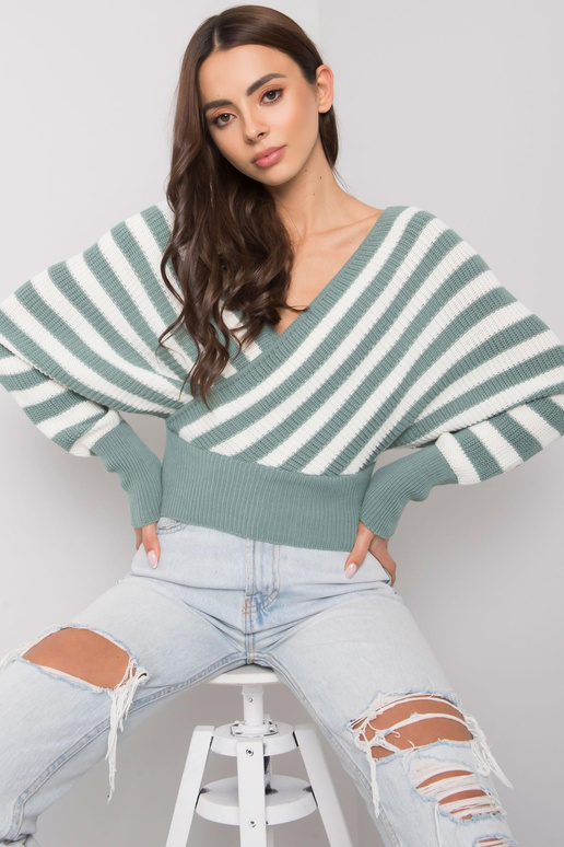 Mėtų ir baltai dryžuotas megztinis...