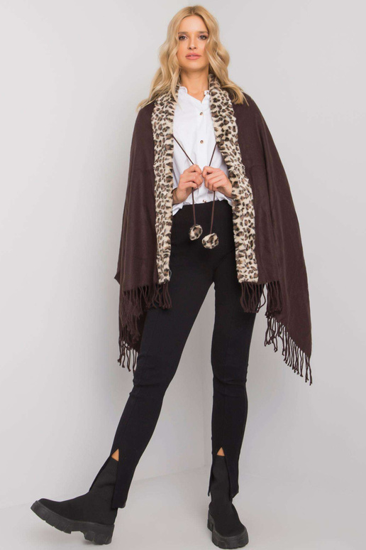 Rudos-smėlio spalvos šalikas su kailiuku