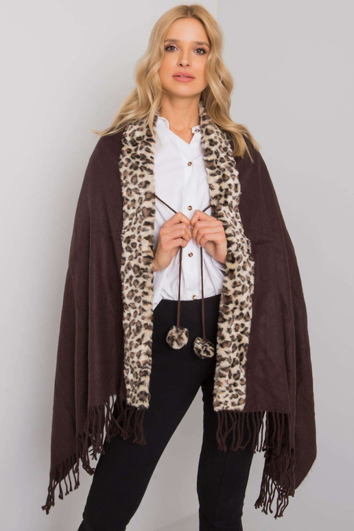 Rudos-smėlio spalvos šalikas su kailiuku