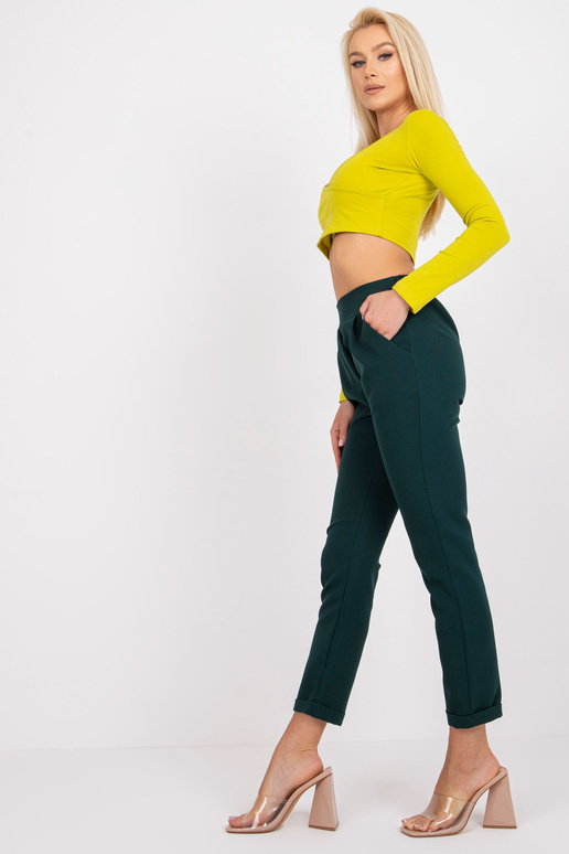 Tamsiai žalios elegantiškos kelnės su...