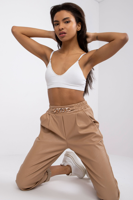 Smėlio spalvos moteriškos kelnės iš...